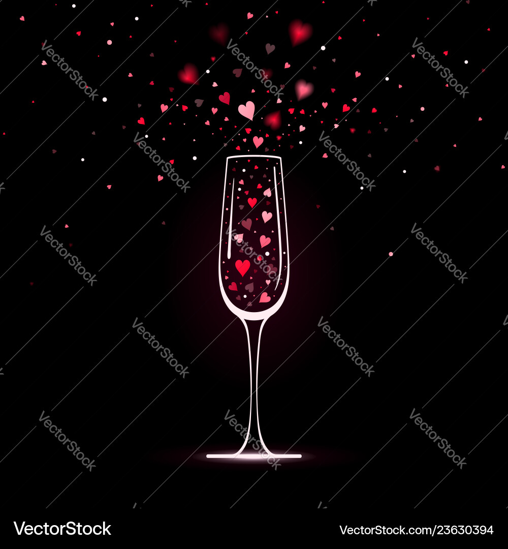 Stylized champagne glass with heart confetti Stylized champagne glass with heart confetti vector image