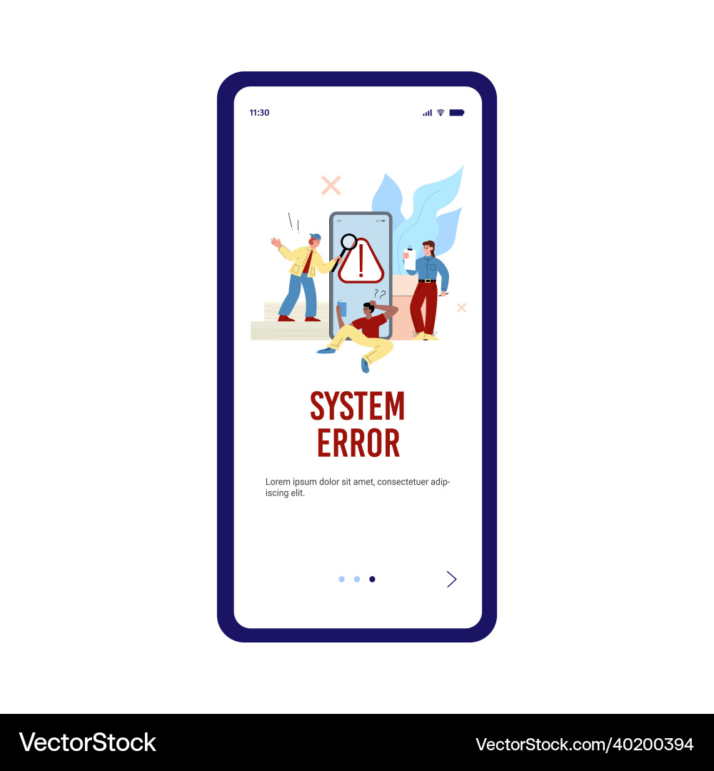 System error of mobile application onboarding page System error of mobile application onboarding page vector image