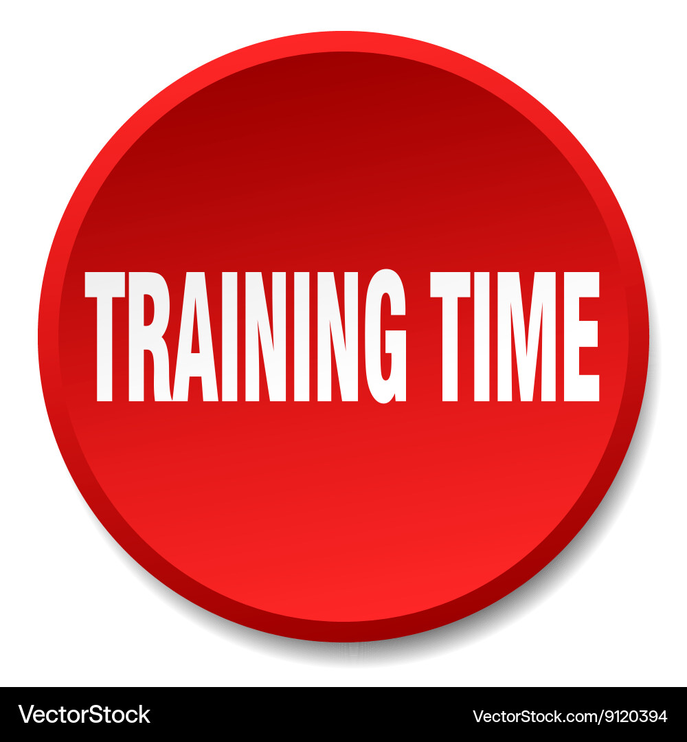 Training time red round flat isolated push button vector image