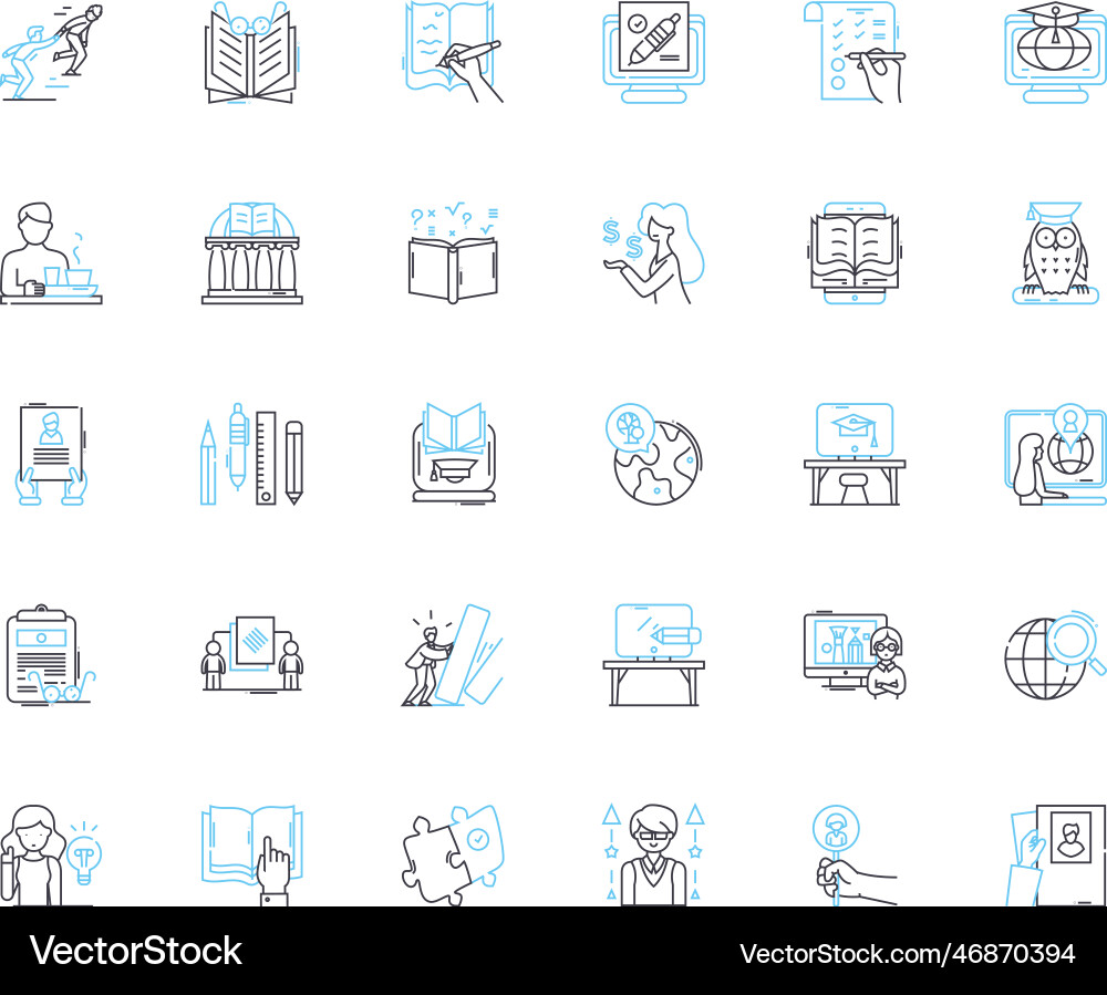 Virtual tutorial linear icons set digital online Virtual tutorial linear icons set digital online Vector Image