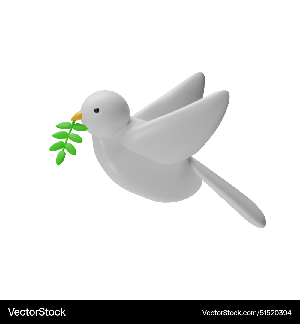 White dove with olive branch 3d icon Royalty Free Vector