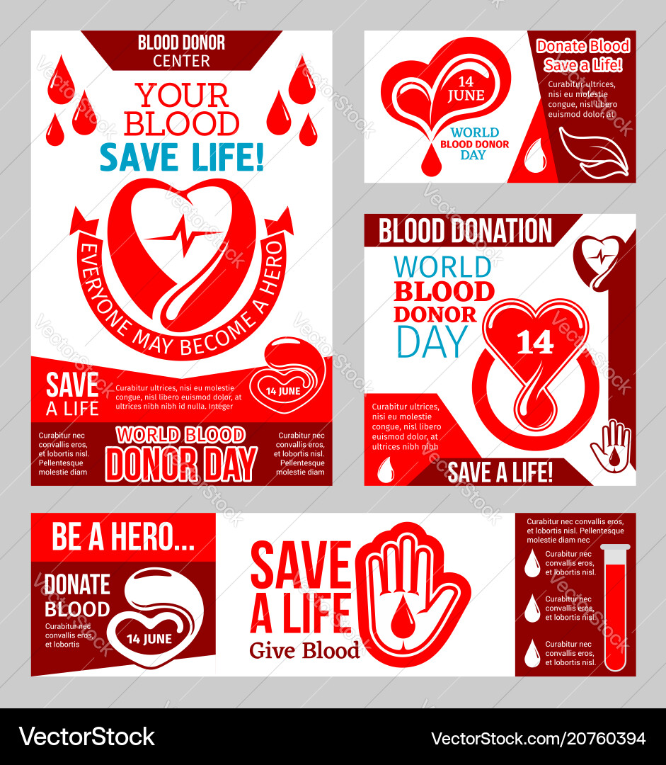 World blood donor day banner with heart and drop World blood donor day banner with heart and drop vector image