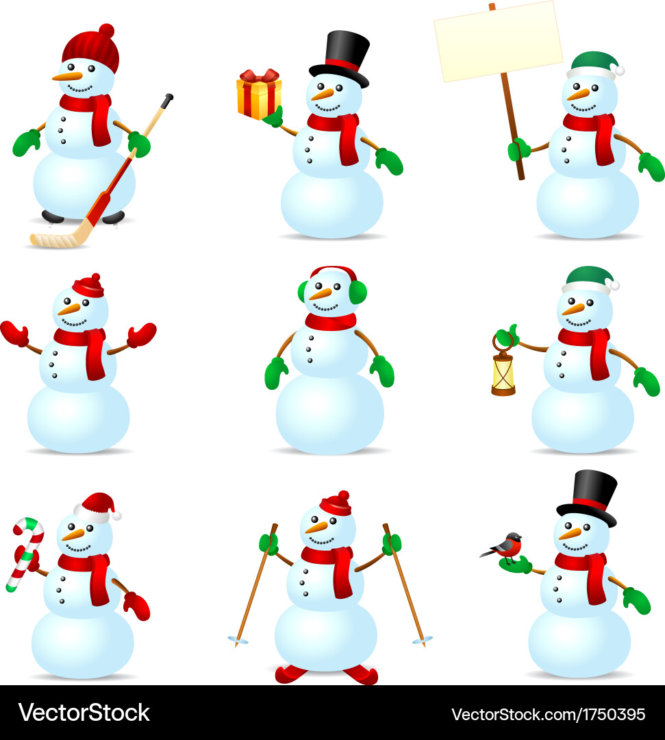 Cheerful Snowmen Set vector image