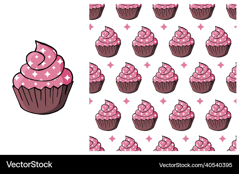 Cupcake muffin set of element and seamless pattern Cupcake muffin set of element and seamless pattern Vector Image