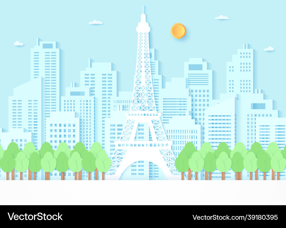 Eiffel tower surrounded by trees and building Eiffel tower surrounded by trees and building vector image