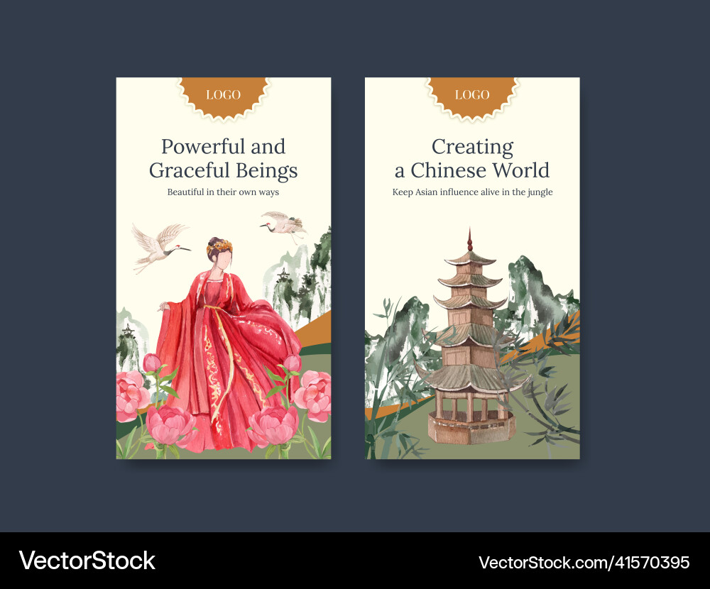Instagram template with chinese woman and tiger Instagram template with chinese woman and tiger vector image