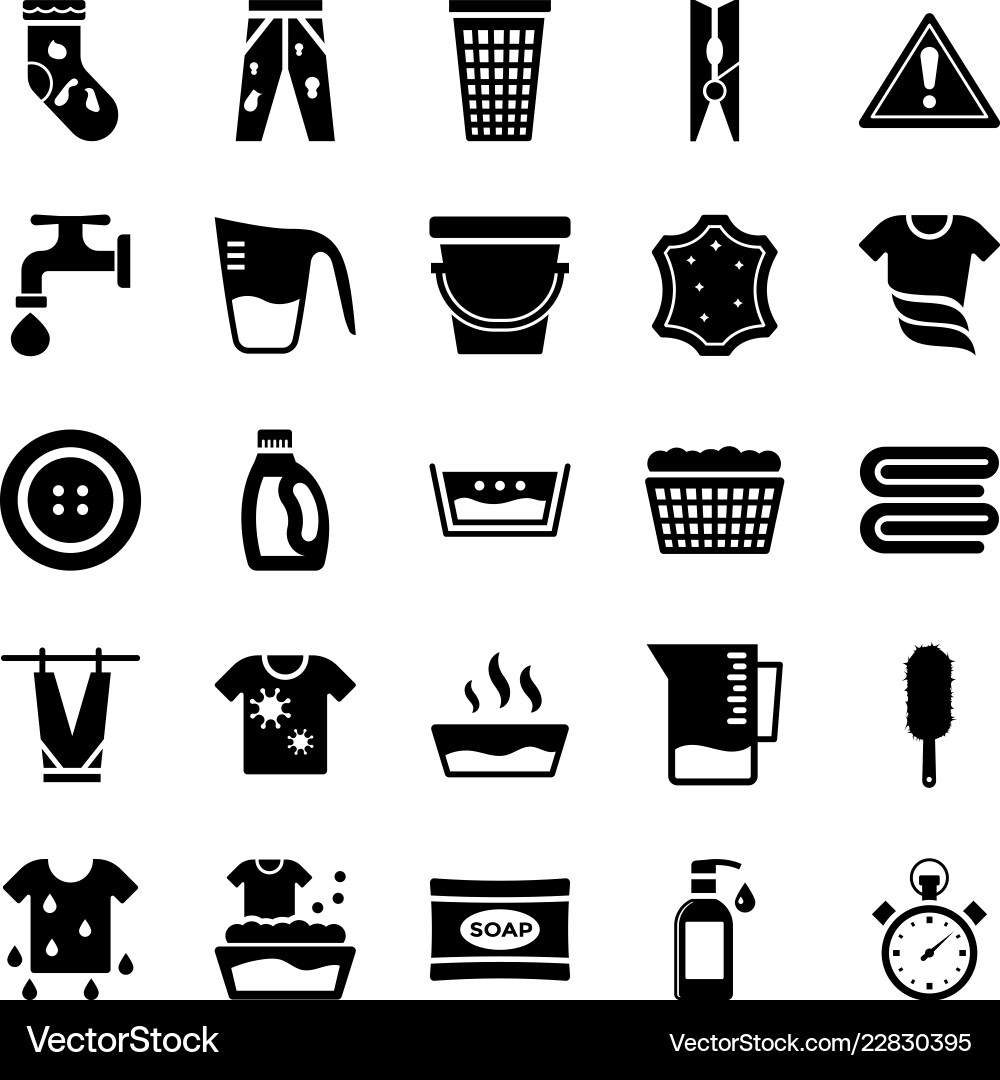 Laundry Solid Icons Set Vector Image