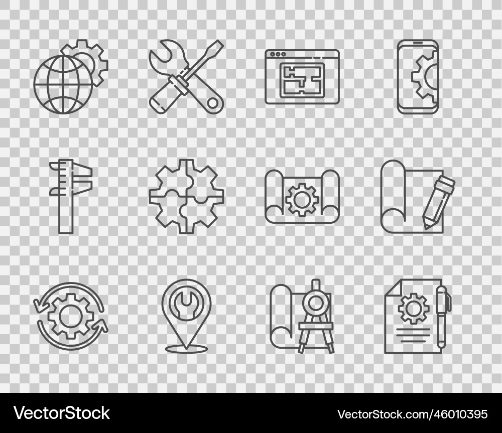 Set line gear and arrows as workflow document Set line gear and arrows as workflow document Vector Image