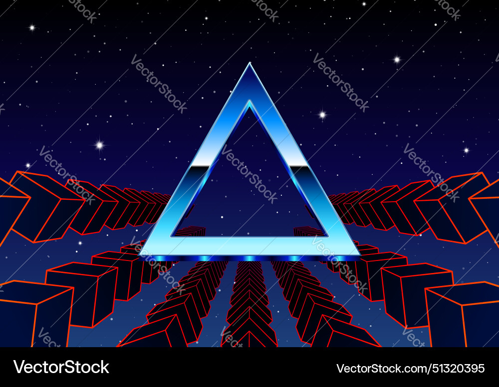 Synthwave frame with chrome triangle and 80s Synthwave frame with chrome triangle and 80s Vector Image