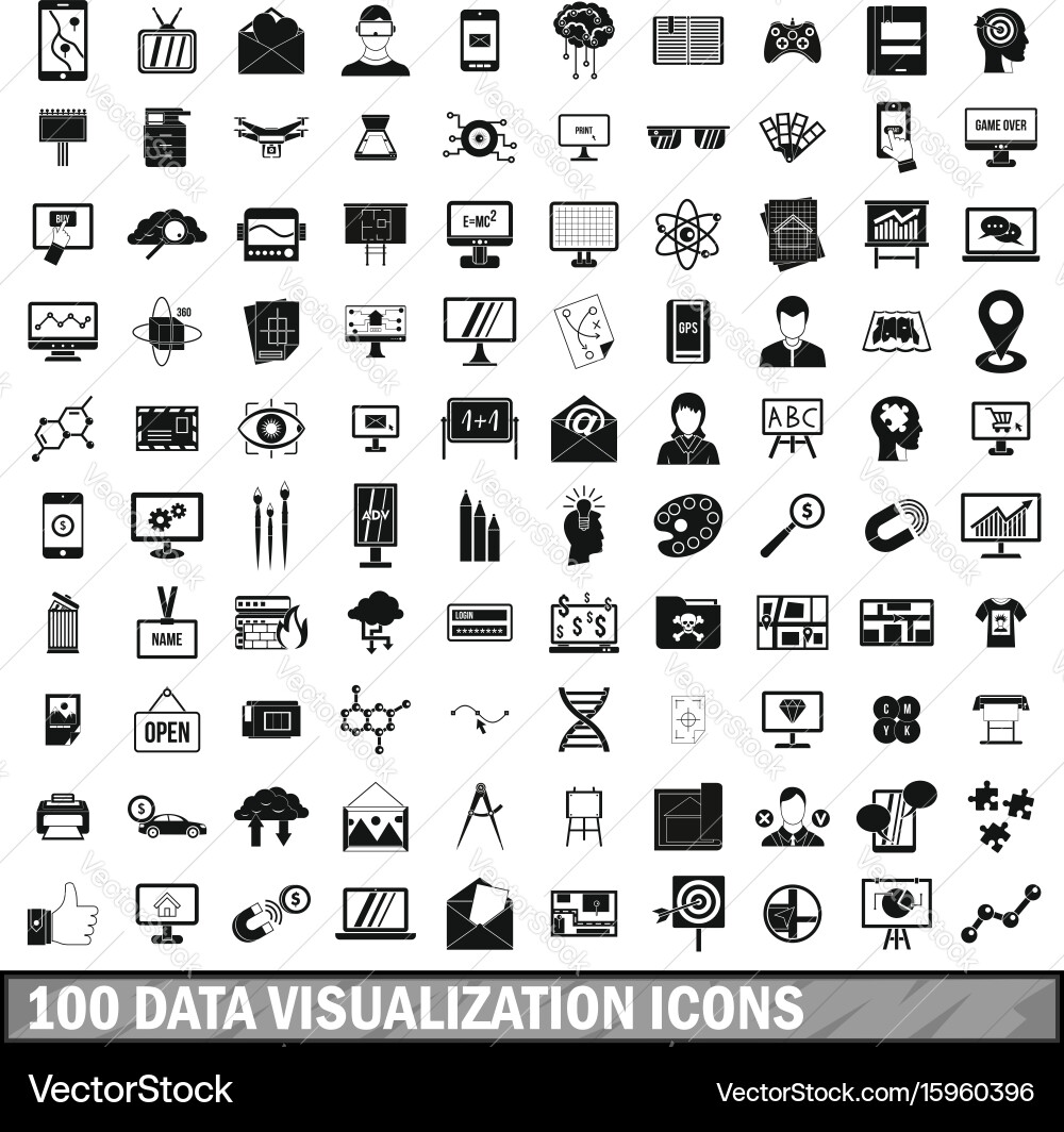 100 data visualization icons set simple style vector image