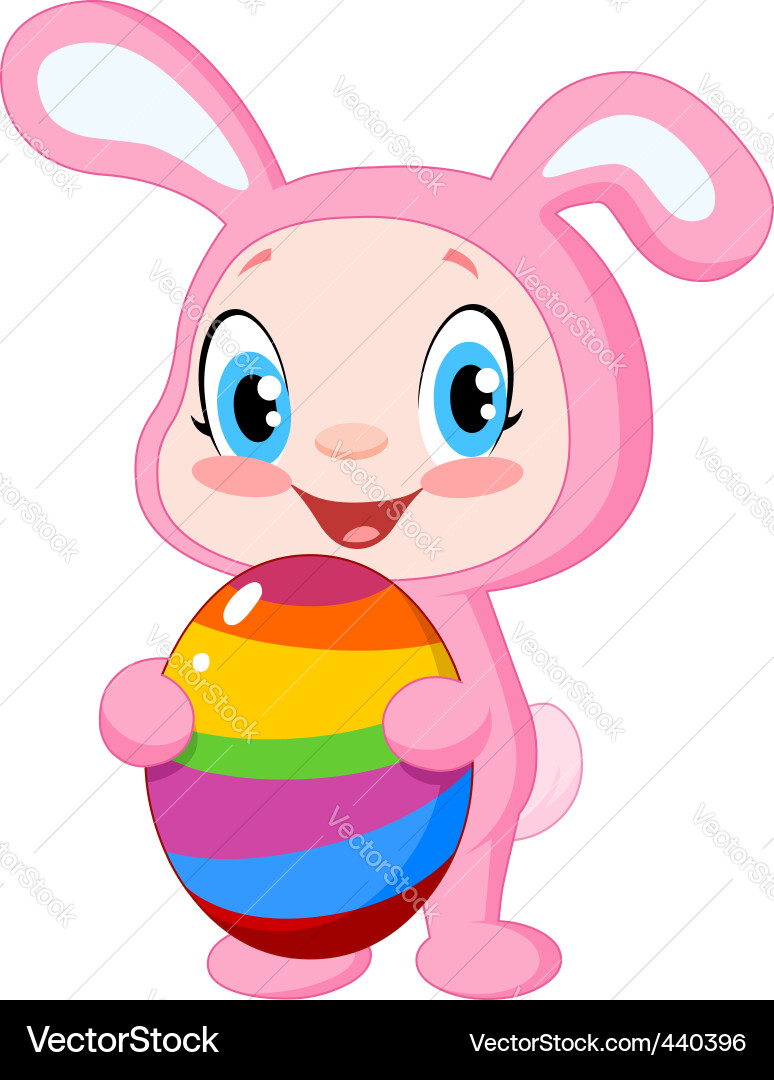 Adorable Baby in Bunny Costume with Easter Egg vector image