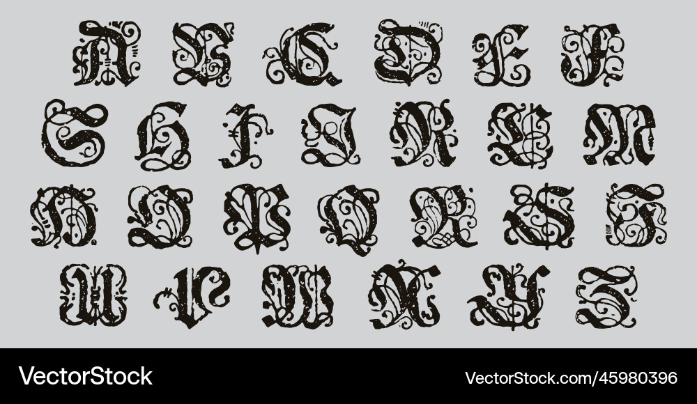 Blackletter Gothic Font - Medieval Initials Vector Image