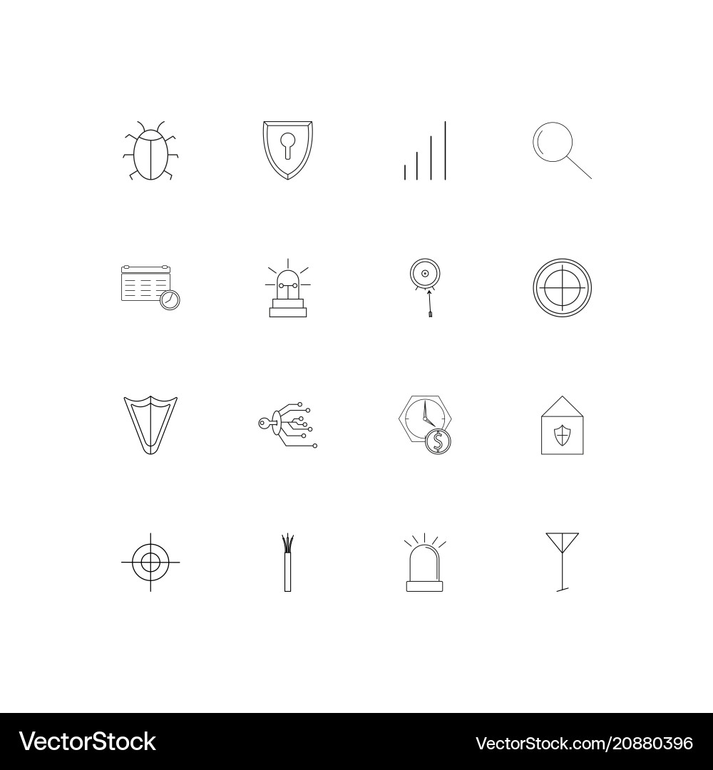 Internet security linear thin icons set outlined vector image