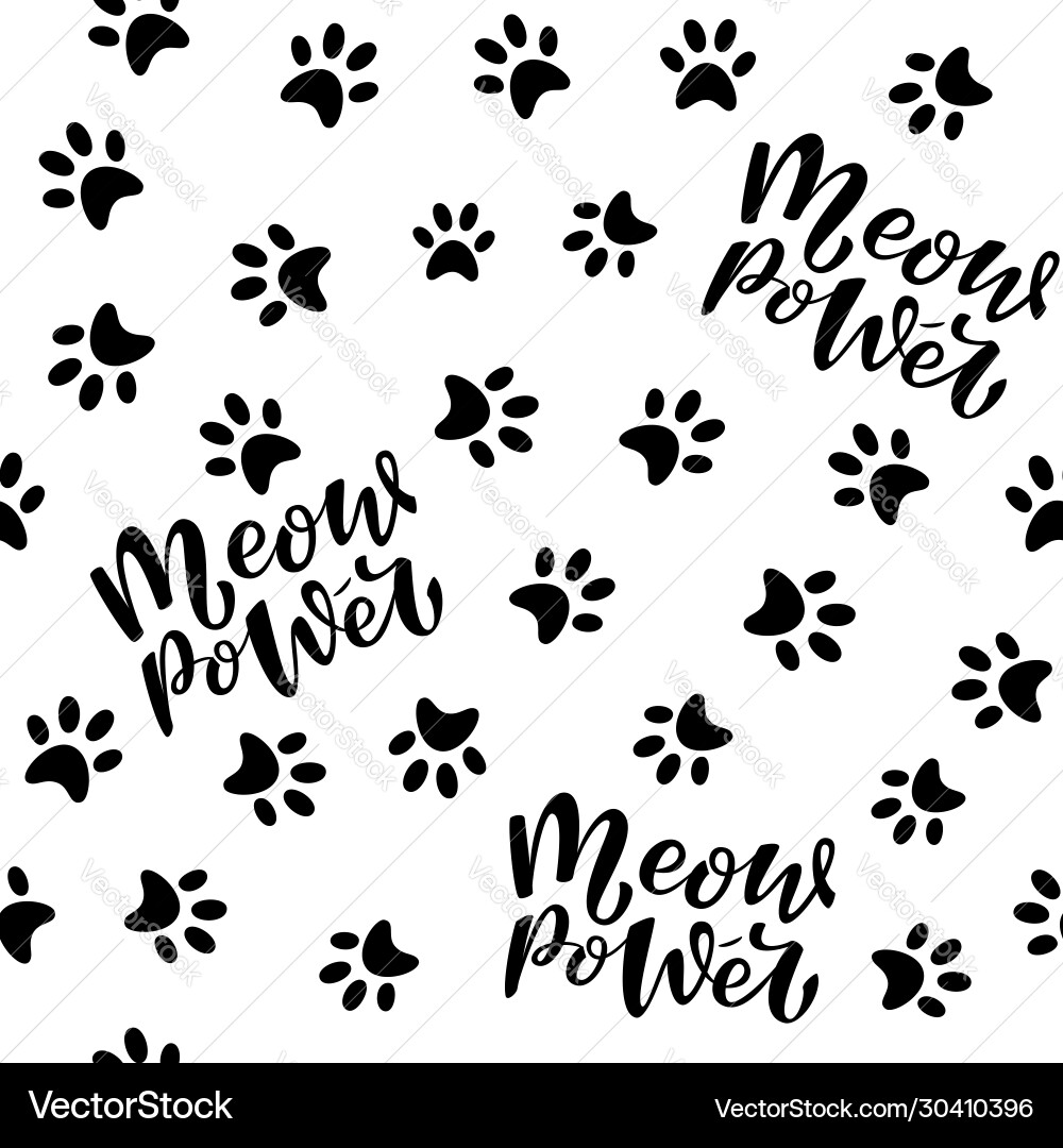 Meow power and cats paws seamless pattern vector image