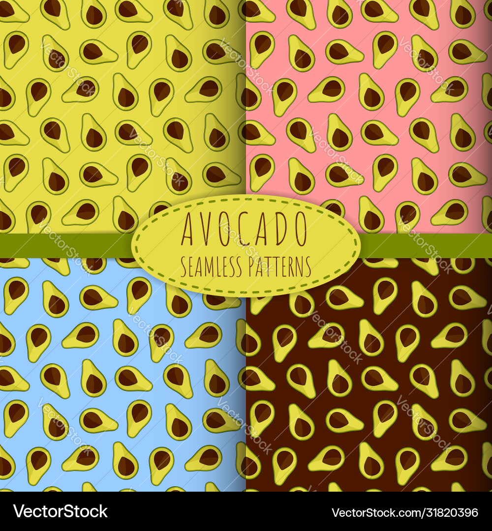 Set four seamless patterns with avocado Set four seamless patterns with avocado vector image