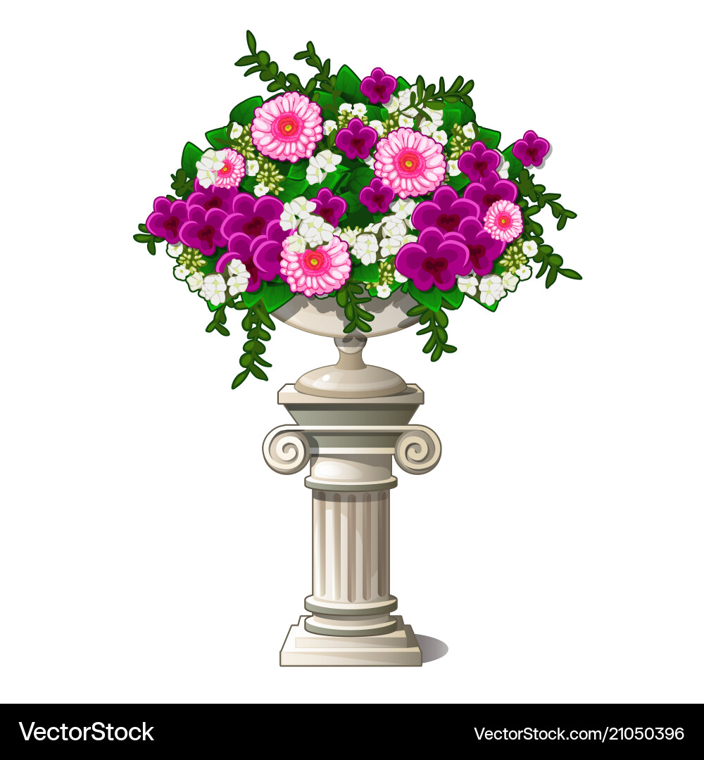 Vintage marble vase with flowers in the form Vintage marble vase with flowers in the form vector image