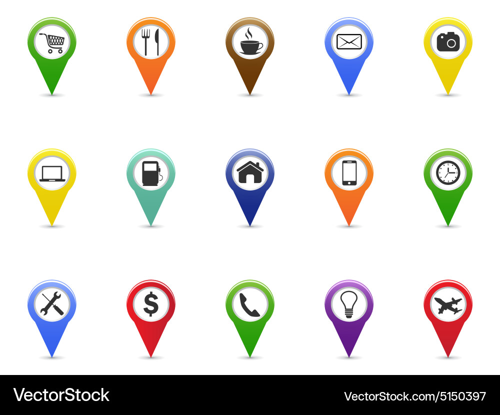 Farbe gps und Navigation Zeiger-Symbole Set Vektorbild