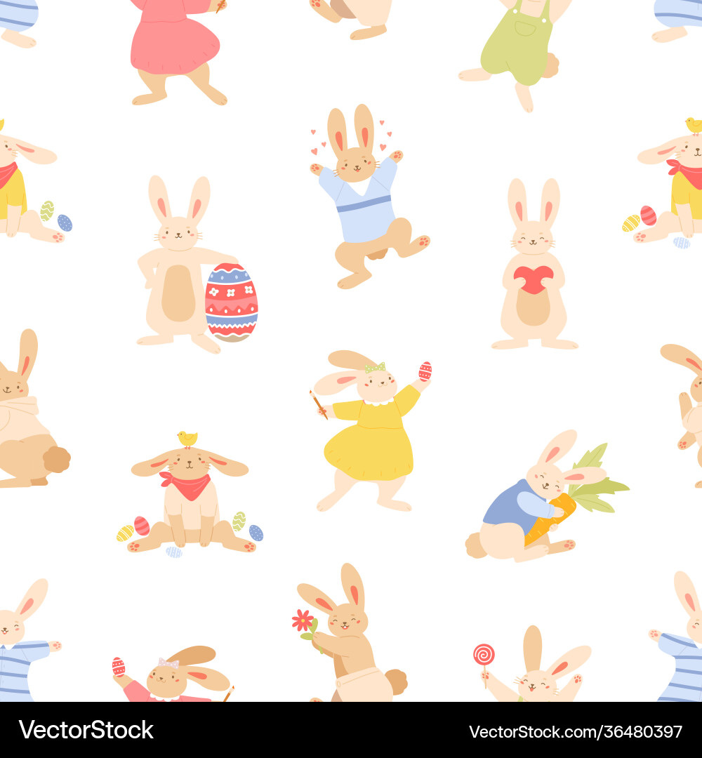 Seamless paschal pattern with cute bunnies