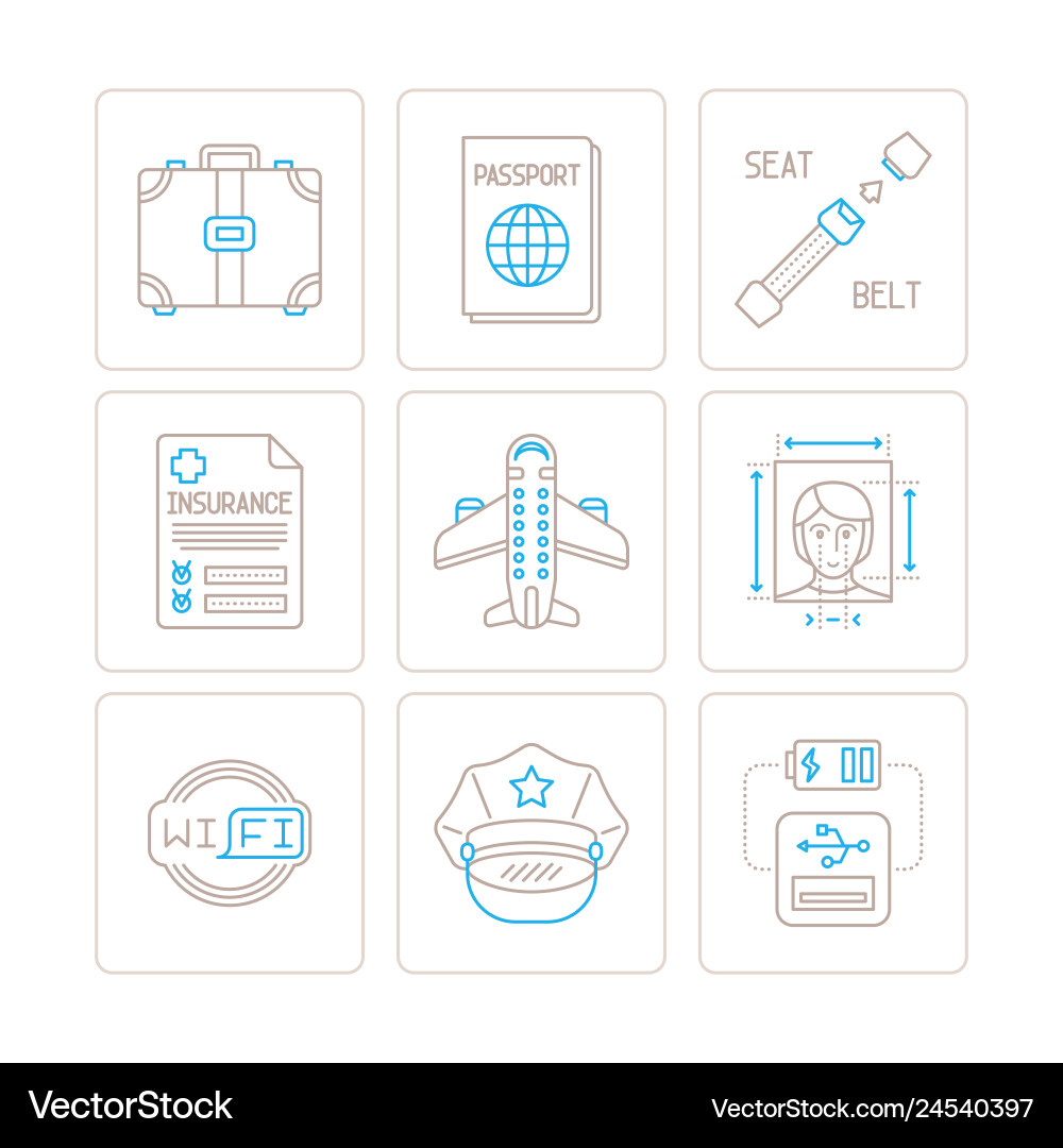 Set of travel icons and concepts in mono thin Vector Image