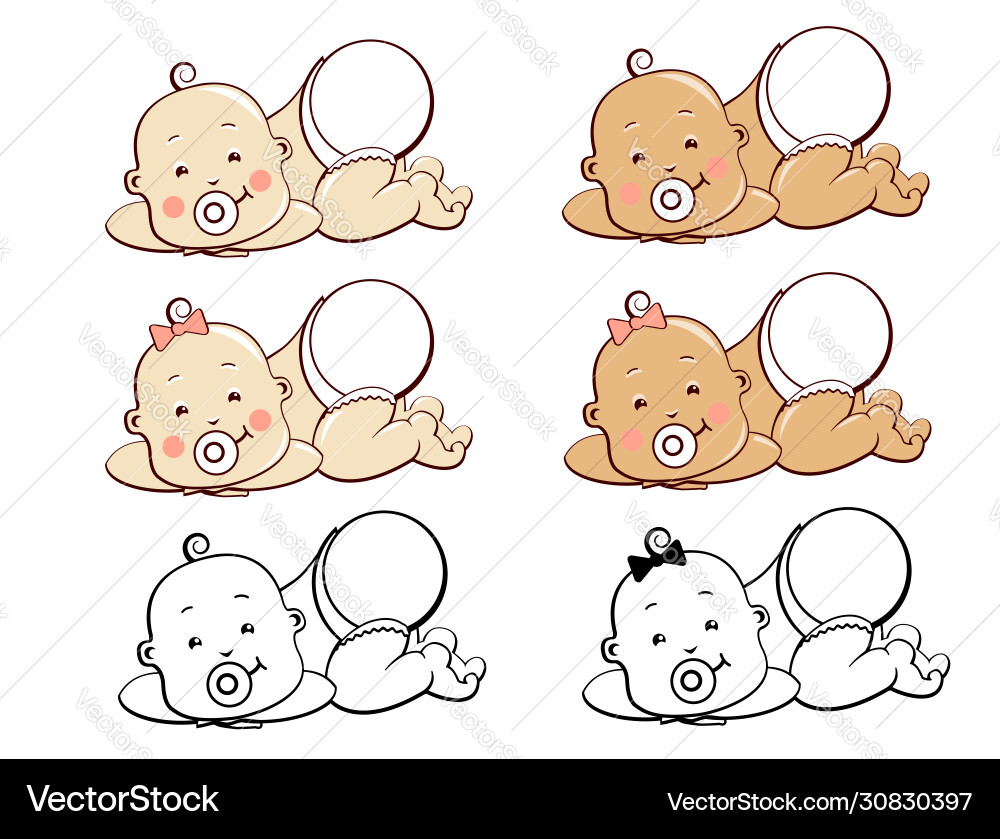 Set smiling little baby boy girl in diaper first Vector Image