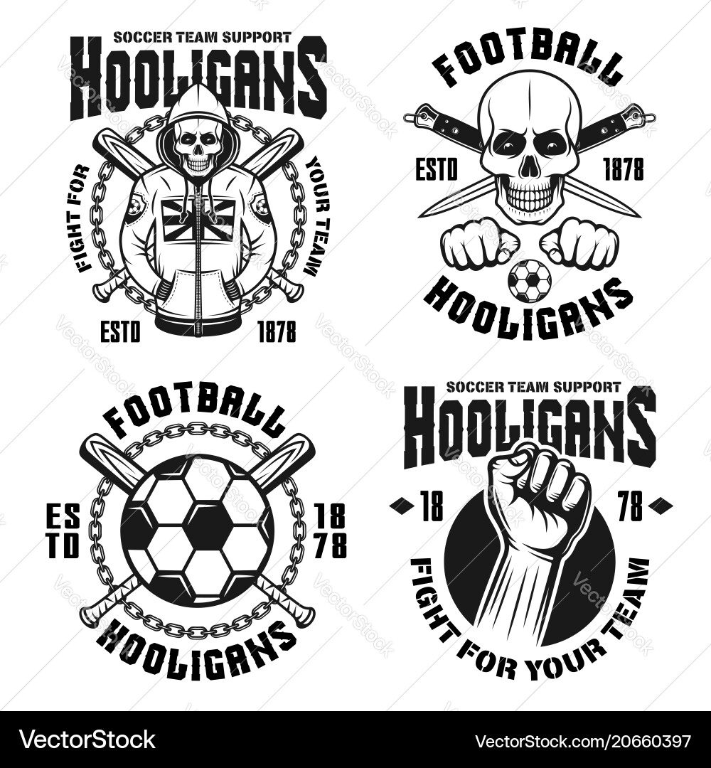 Soccer hooligans set of four emblems Soccer hooligans set of four emblems vector image