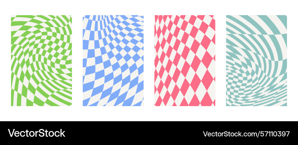 Wavy groovy distorted checkered background set Wavy groovy distorted checkered background set vector image