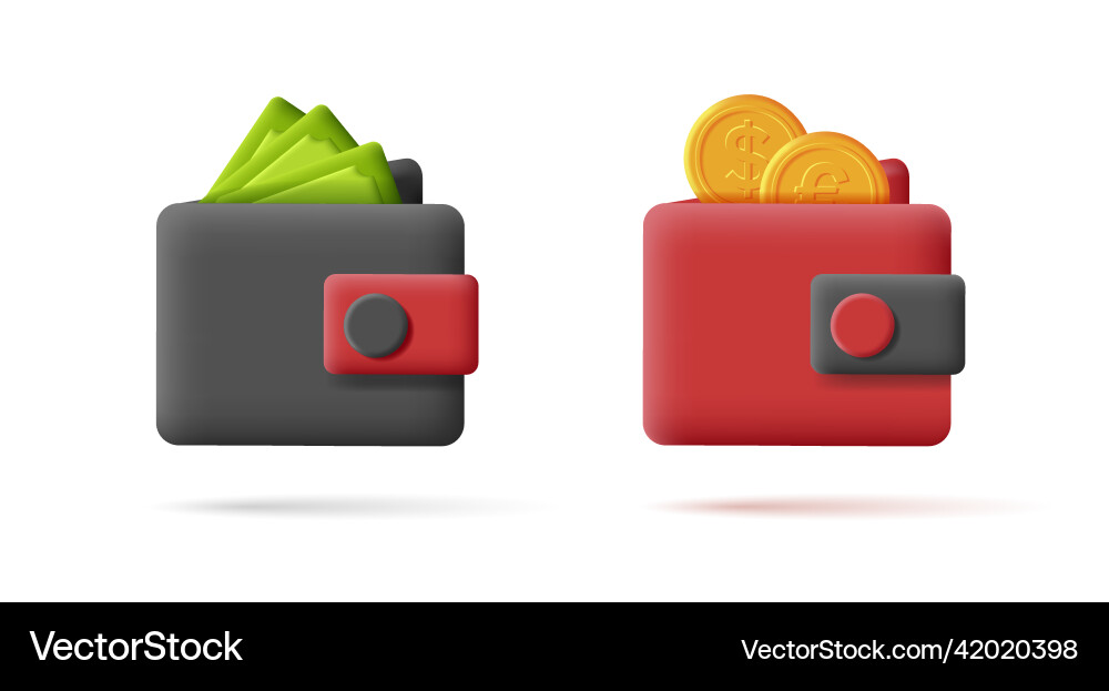 3d render icon set with wallet coins vector image