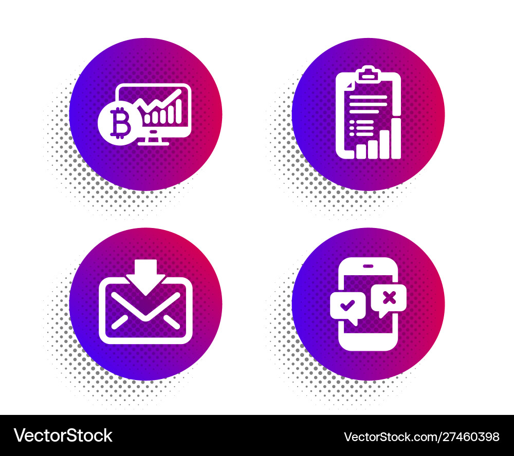 Bitcoin chart checklist and incoming mail icons Vector Image