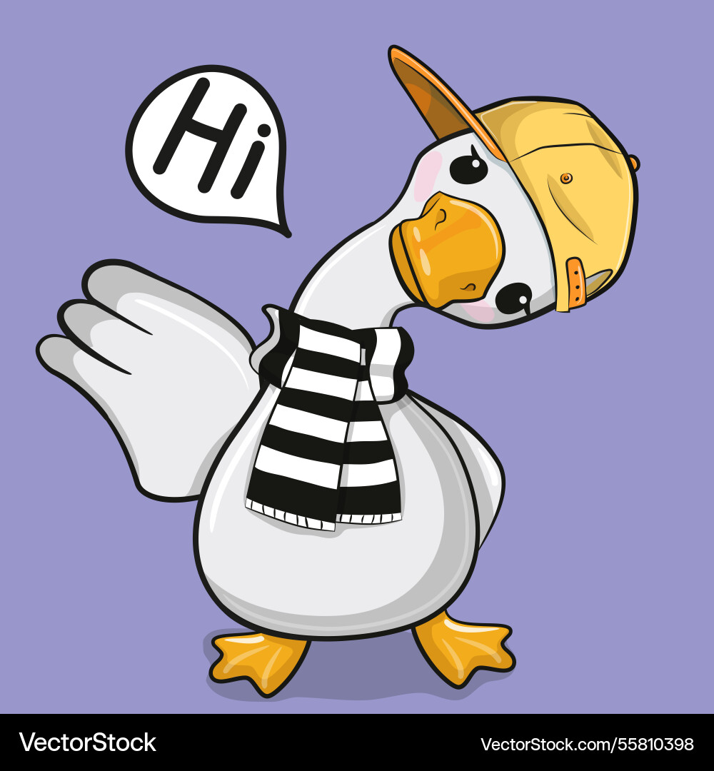 Cartoon goose with cap on a blue background Cartoon goose with cap on a blue background vector image