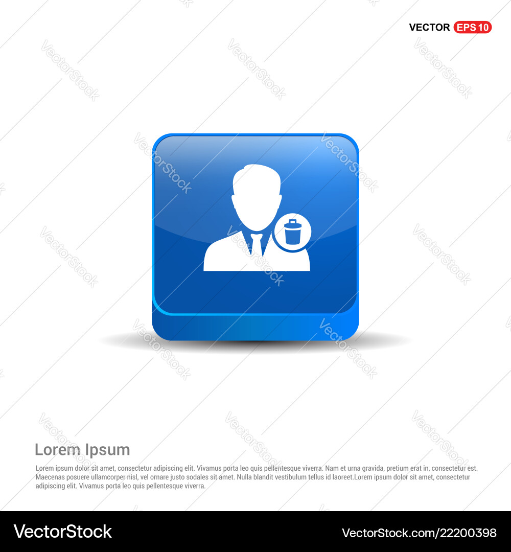 Delete user icon - 3d blue button vector image
