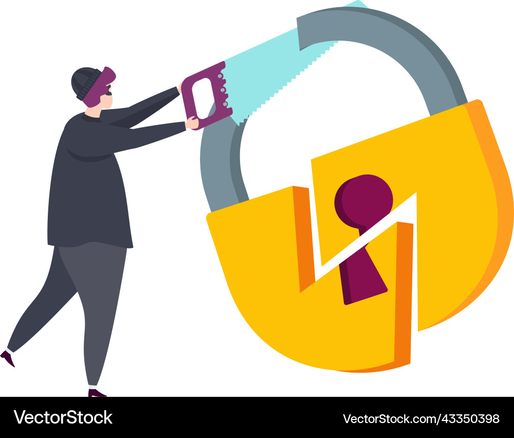 Hacker saws a lock cyberattack and computer scams vector image