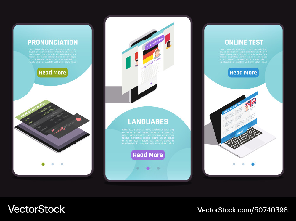Language learning mobile set Royalty Free Vector Image