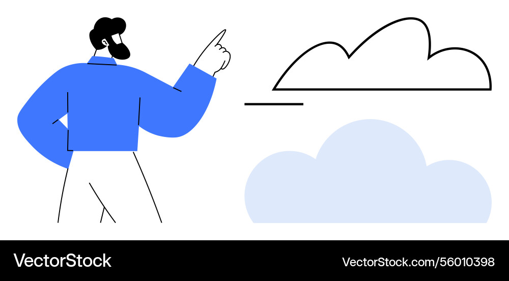 Man gesturing towards cloud representing Man gesturing towards cloud representing Vector Image