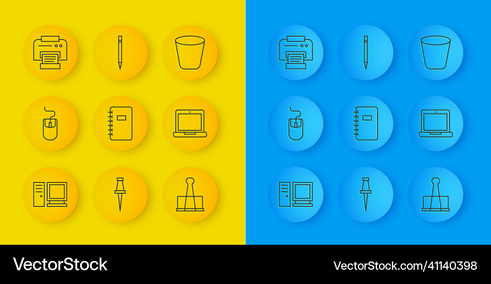 Set line computer monitor mouse spiral notebook vector image