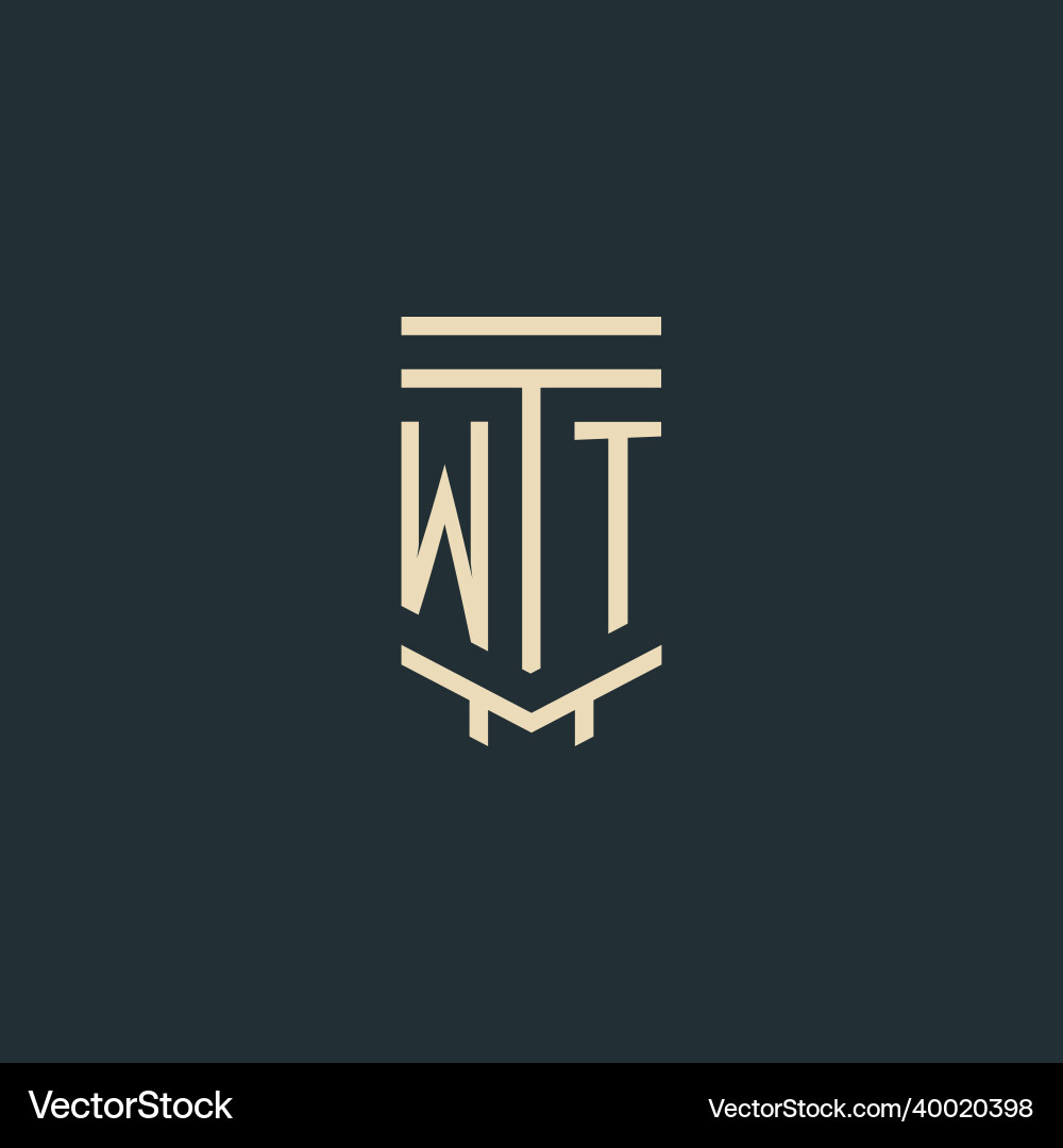 Wt initial monogram with simple line art pillar vector image