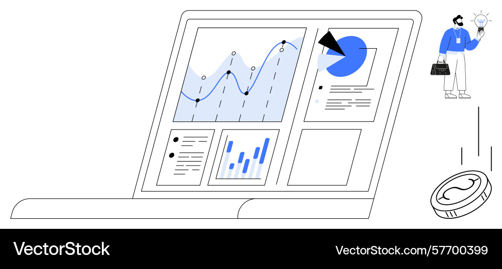 Business dashboard displaying analytics and charts Business dashboard displaying analytics and charts Vector Image