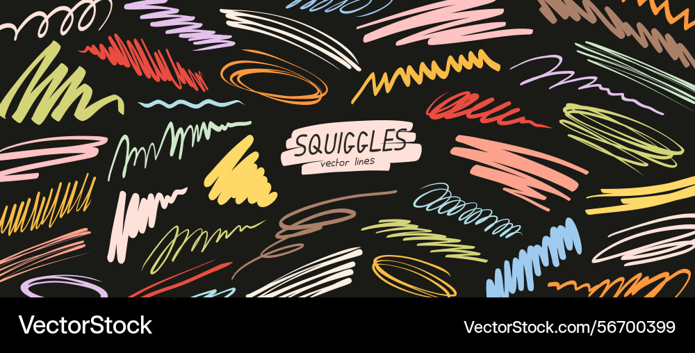 Colorful squiggle strokes and scribbles background Vector Image