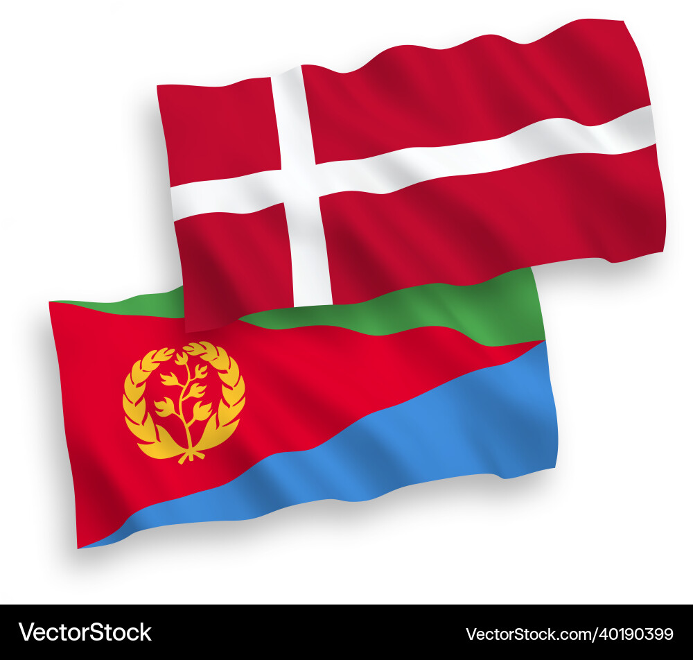 Flags of denmark and eritrea on a white background Flags of denmark and eritrea on a white background Vector Image