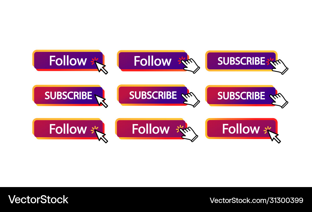 Follow subscribe button with cursor mouse pointer Follow subscribe button with cursor mouse pointer vector image