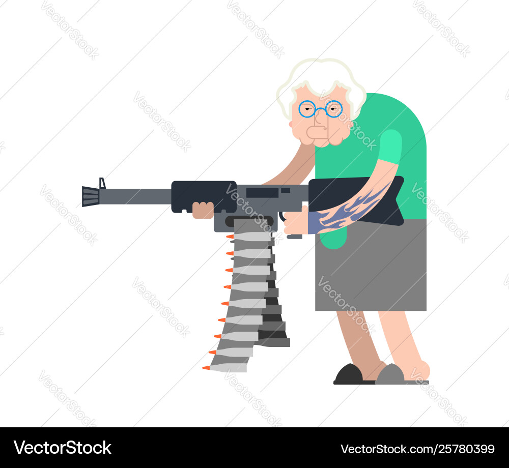 Grandmother and gun evil grandma gangster Grandmother and gun evil grandma gangster vector image