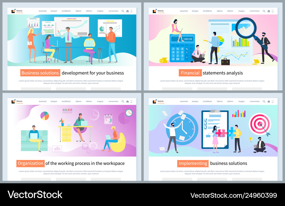 Implementing business solution workplace website Implementing business solution workplace website vector image