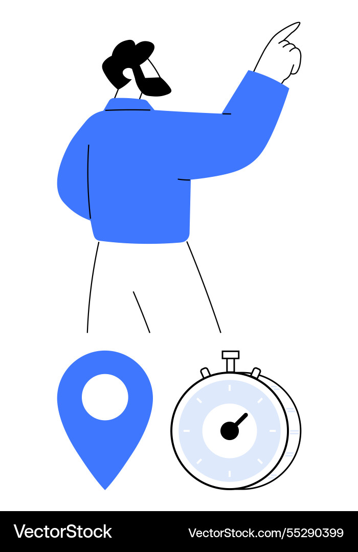 Man pointing with location pin and stopwatch Man pointing with location pin and stopwatch vector image