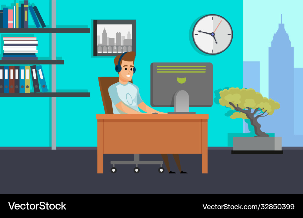 Man working with computer in office pc Man working with computer in office pc vector image