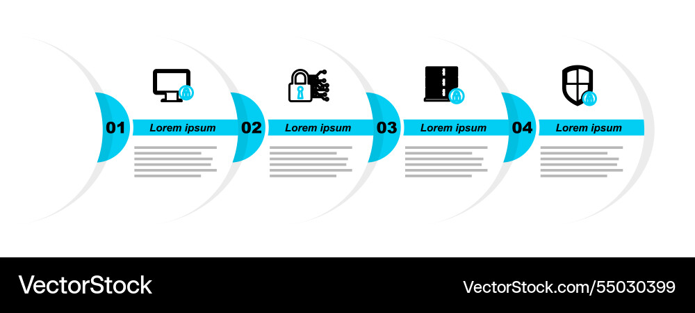 Set line shield security with lock server cyber Set line shield security with lock server cyber vector image