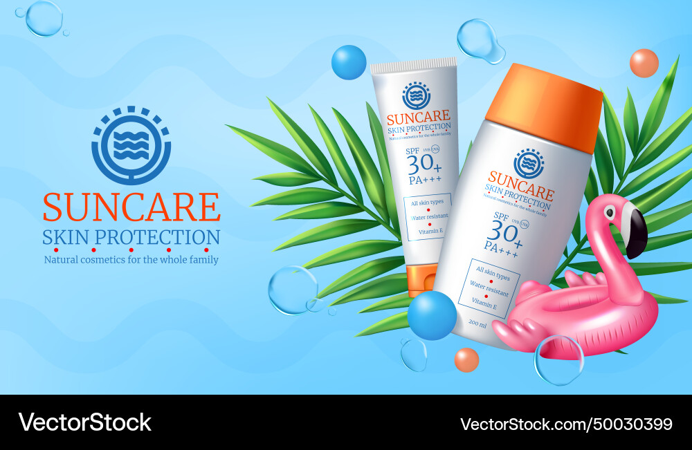 Summer cosmetic 3d sunscreen sunblock Summer cosmetic 3d sunscreen sunblock vector image