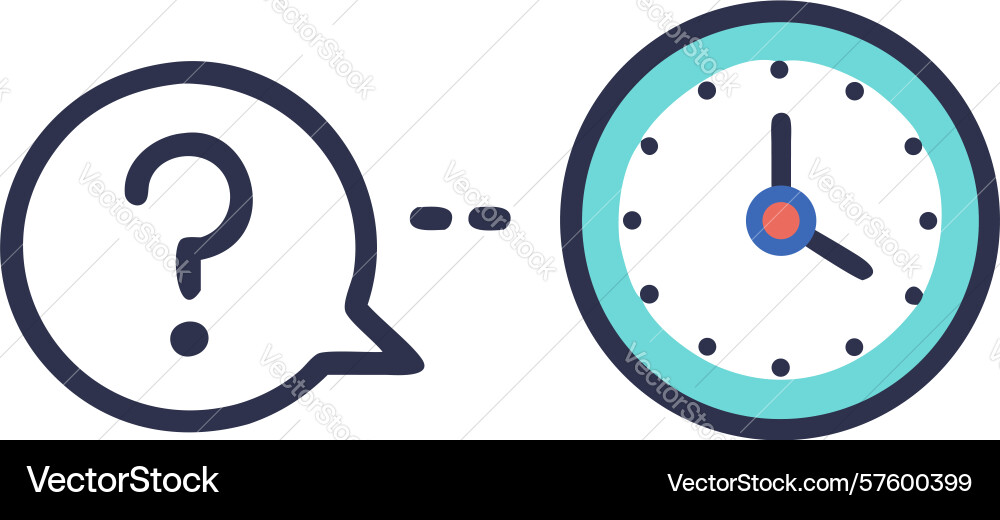 Unknown time question mark connected to clock vector image