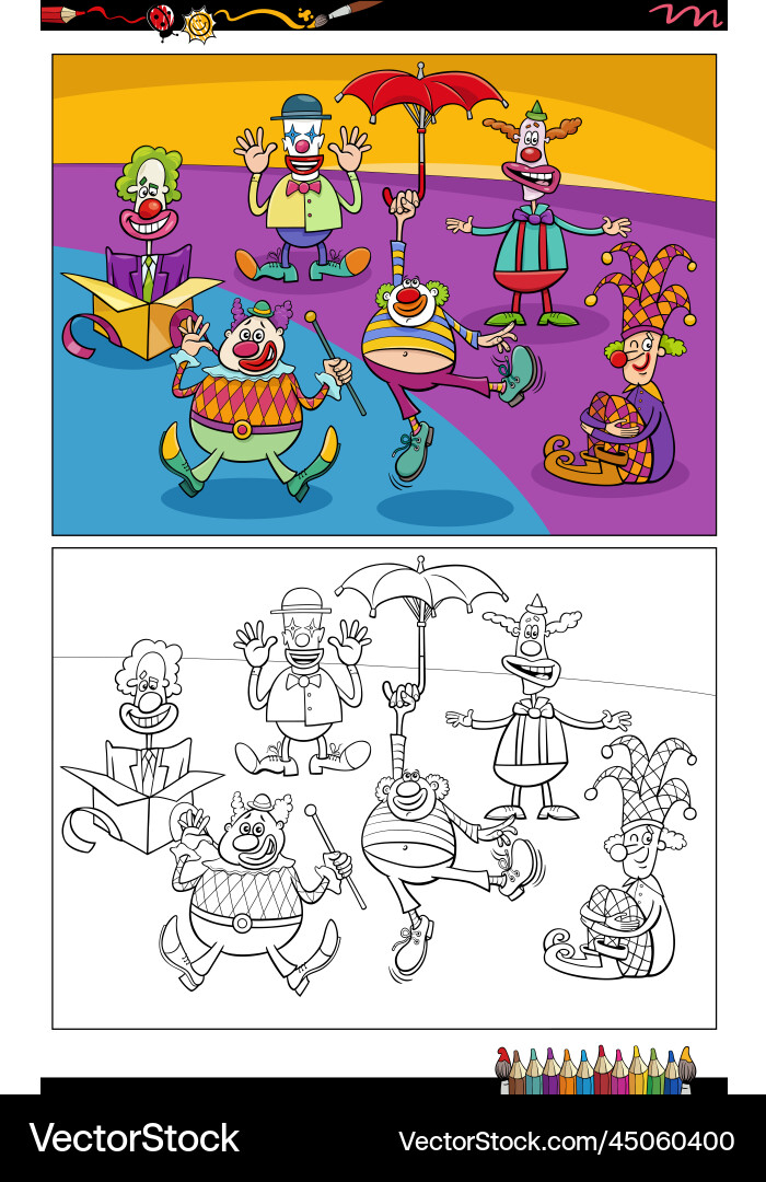 Cartoon Clowns und Comedians Gruppe Färbung Seite Cartoon Clowns und Comedians Gruppe Färbung Seite vektorbild