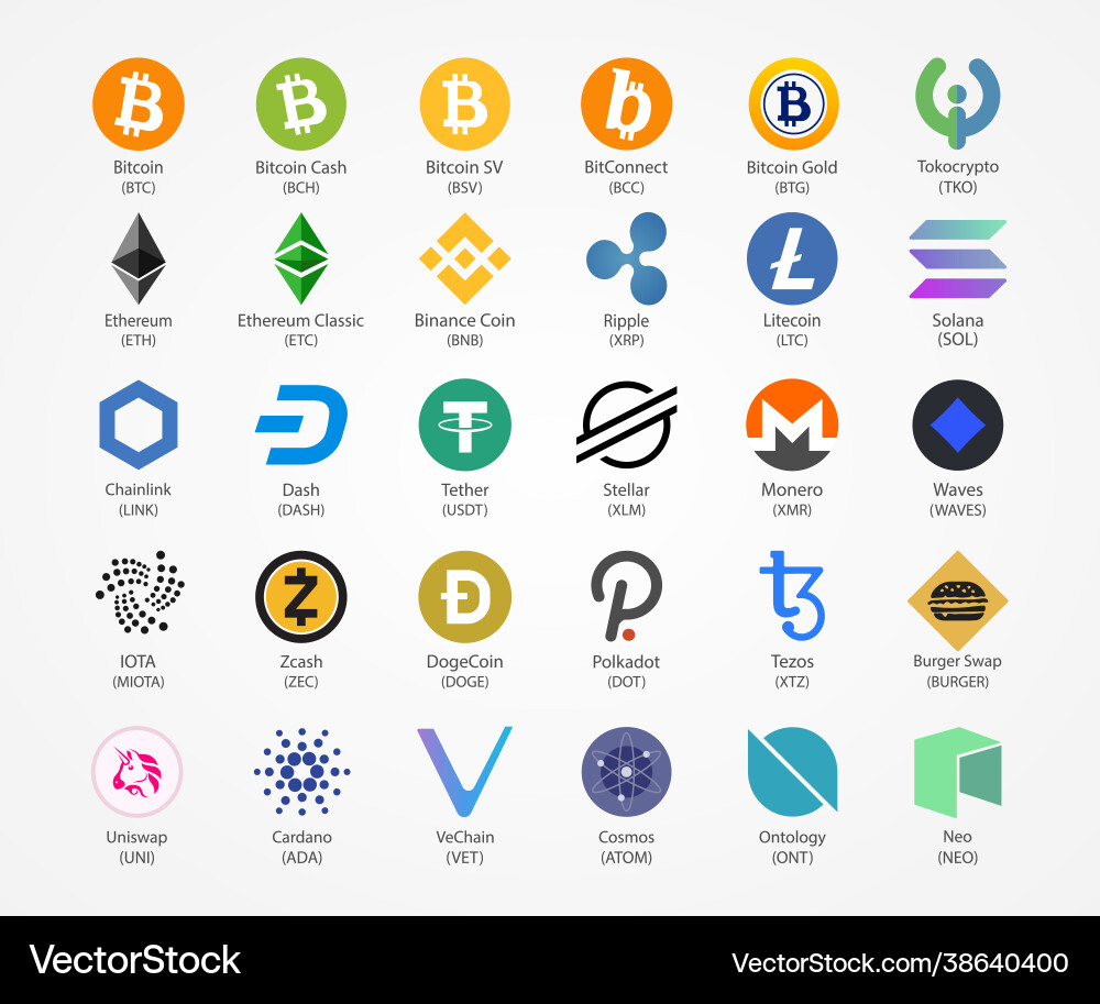 Cryptocurrency icons isolated on white Cryptocurrency icons isolated on white vector image