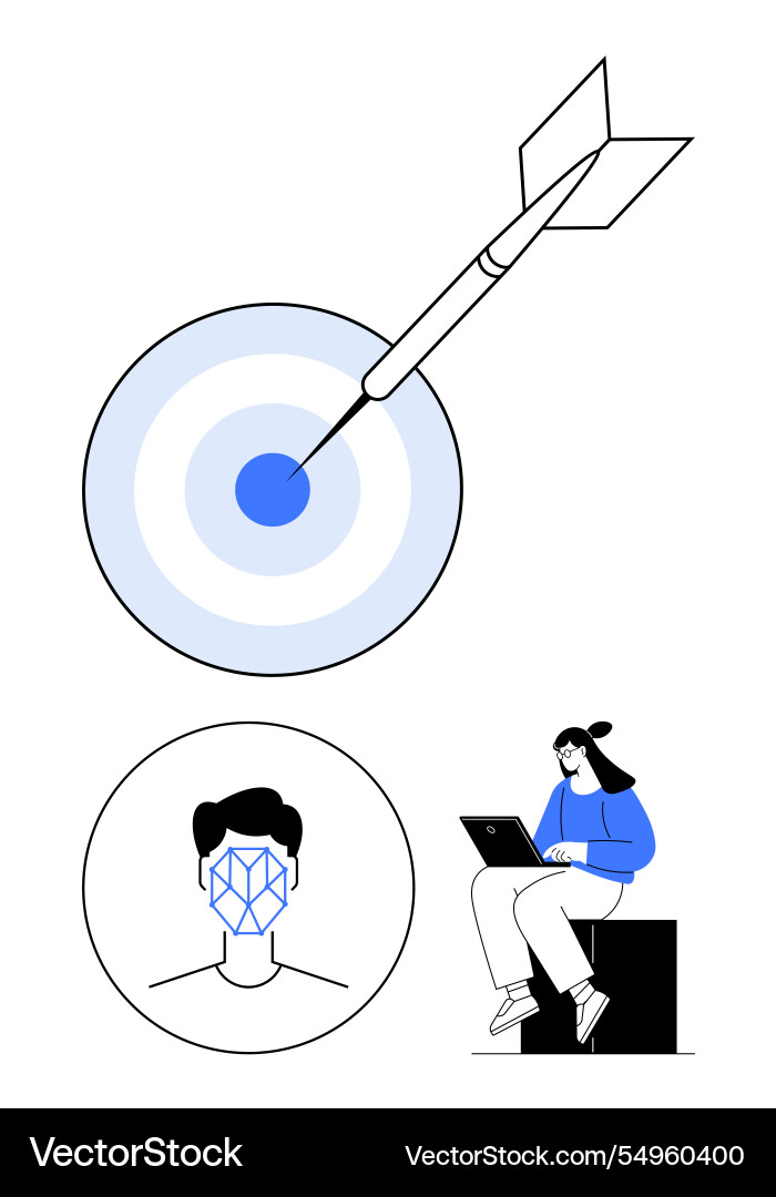 Dart hitting bullseye ai face detection Dart hitting bullseye ai face detection vector image