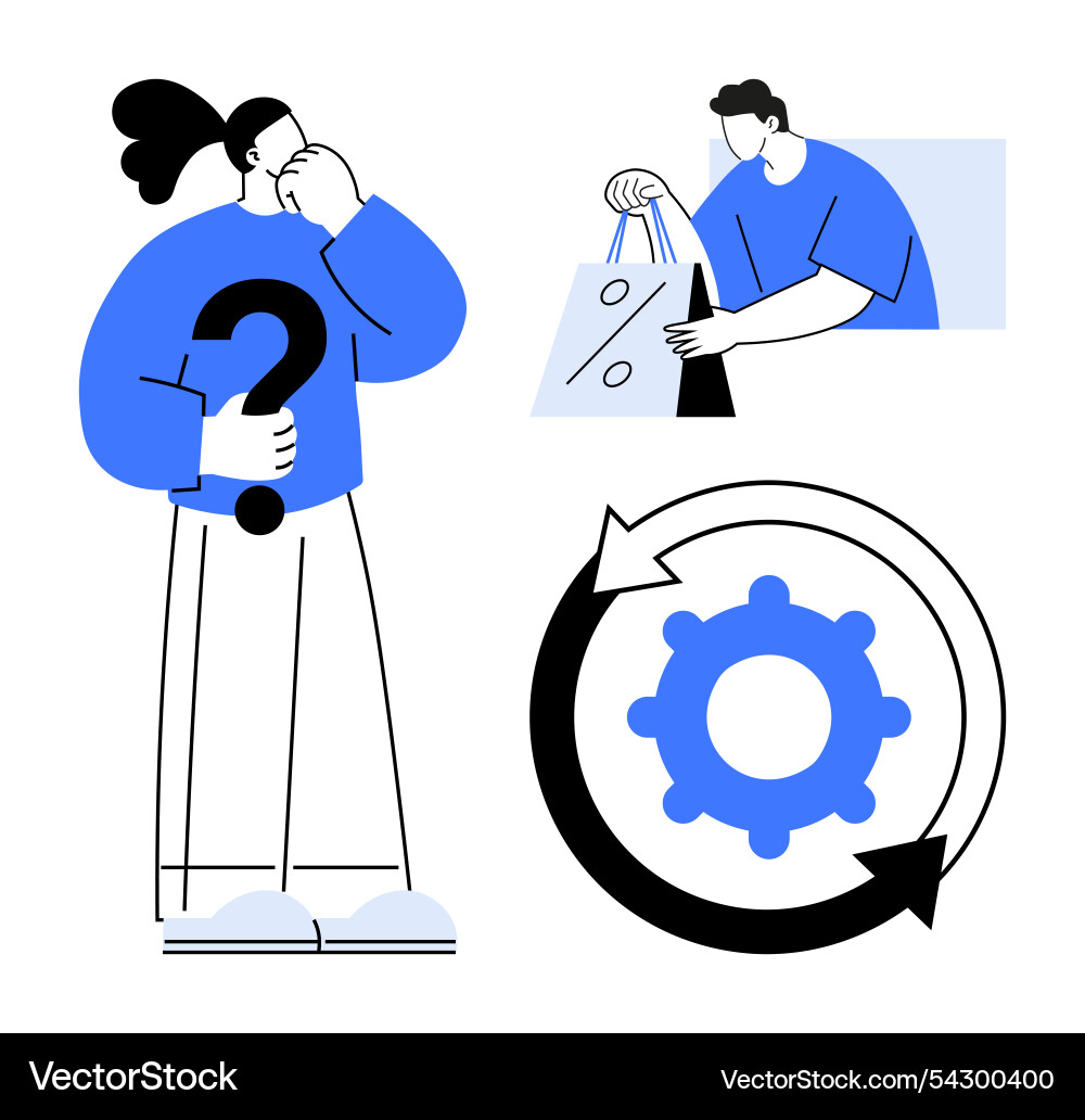 Decision-making process with shopping questions Decision-making process with shopping questions Vector Image